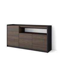 SIDEBOARD, Highboard, Dunkler Eiche und Schwarz, 156/37/80cm - Hellbraun, Holzwerkstoff (156/80/37cm) - Skraut Home