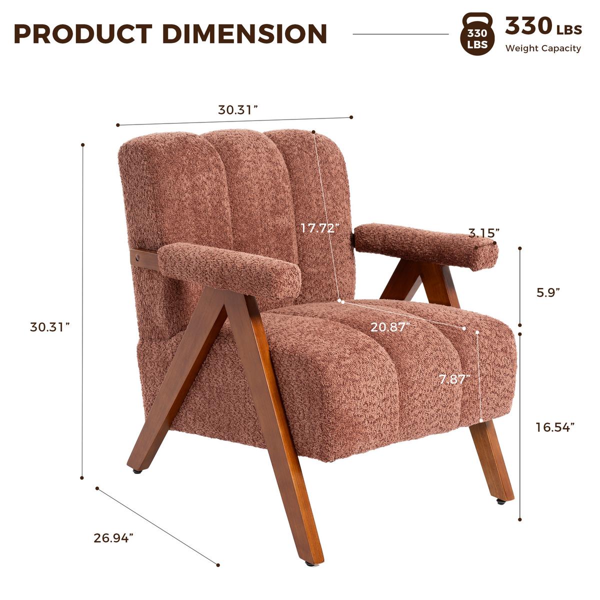 SESSEL aus bouclé und eichenholz, moderner akzentstuhl - Rostfarben, Holz (77/77/68.5cm) - Urban Meuble