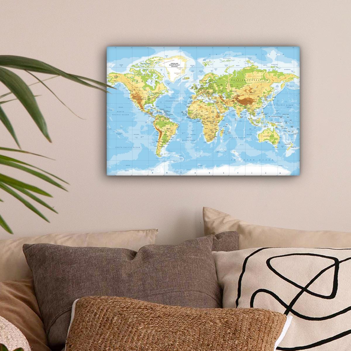 LEINWANDBILD Weltkarte - Statistisch - Blau - Erde - Bildung Deko Schlafzimmer 30x20 cm - Blau, Textil (30/20cm) - MuchoWow