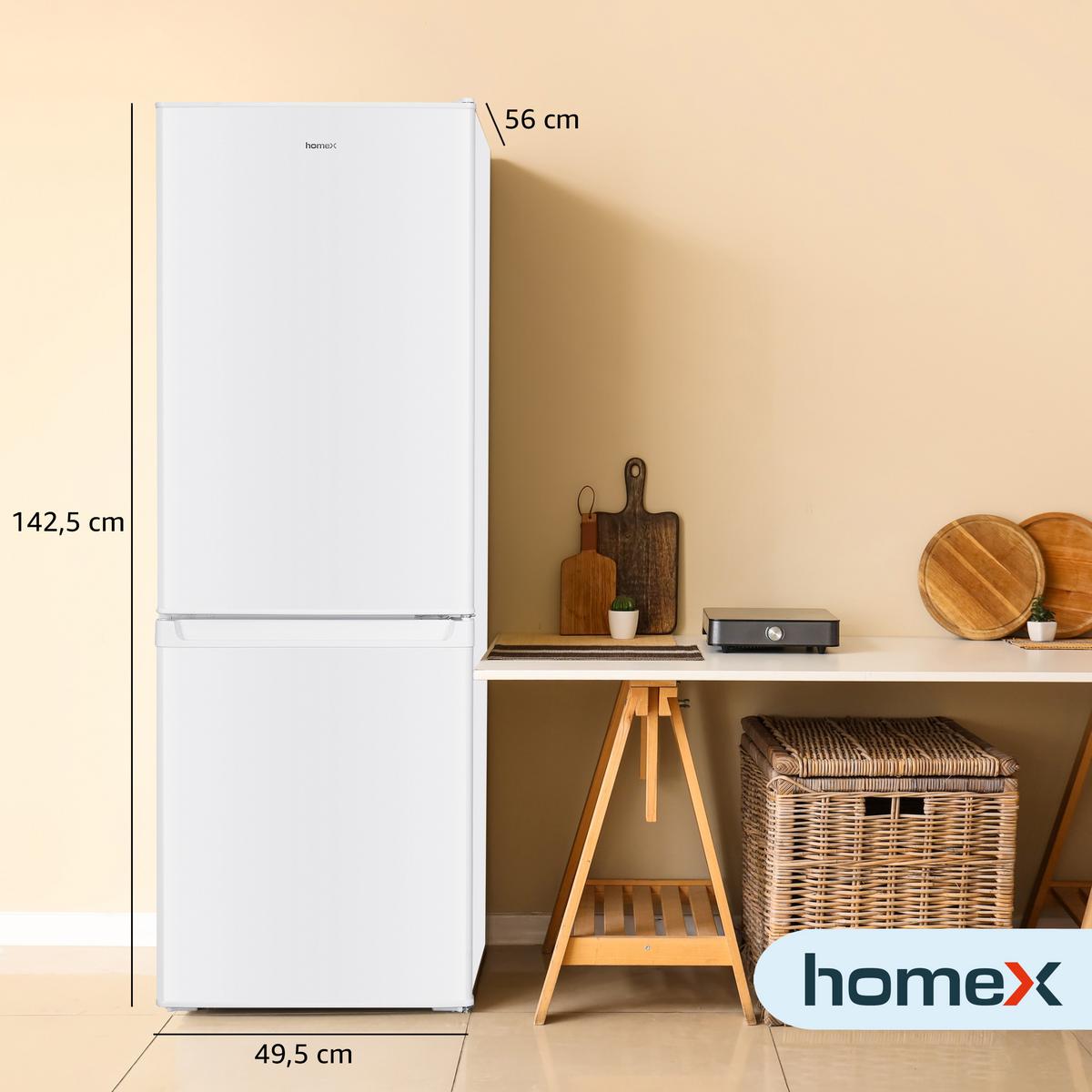 KÜHL-GEFRIER-KOMBINATION, freistehend, 173 Liter Nutzinhalt, 4-Sterne Gefrieren, Höhe 142,5 cm, 40 dB, Kühlschrank mit Gefrierfach groß, CFS1110-W - Weiß, Glas/Kunststoff (49.5/142.5/56cm) - homeX