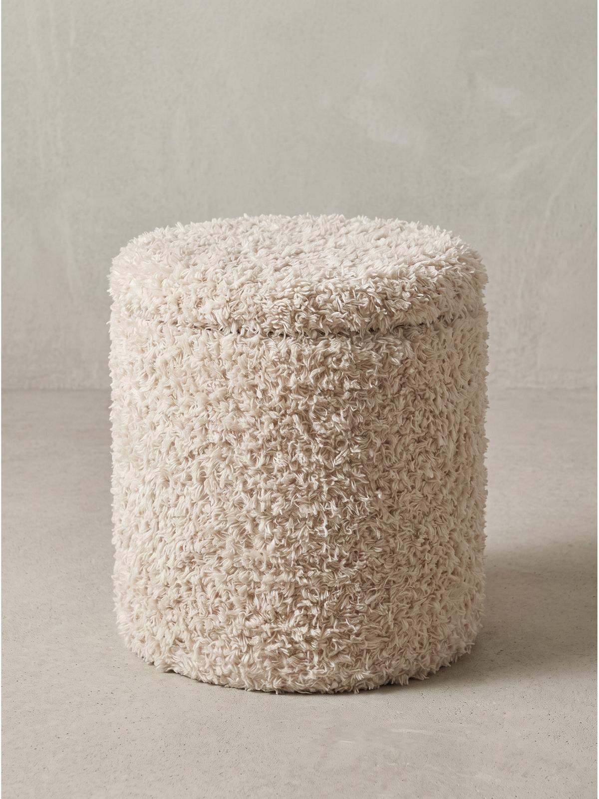 SITZHOCKER RHONE, Stoff, mit Textilbezug, Beige, Ø 40 x 45 cm - Beige, Textil (40/45/40cm) - KADIMA DESIGN