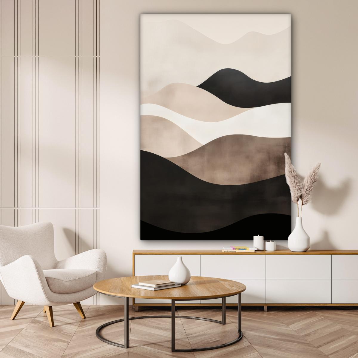 LEINWANDBILD Abstrakt - Landschaft - Wellen - Cremefarben Deko Groß 90x140 cm - Cappuccino, Textil (90/140cm) - MuchoWow