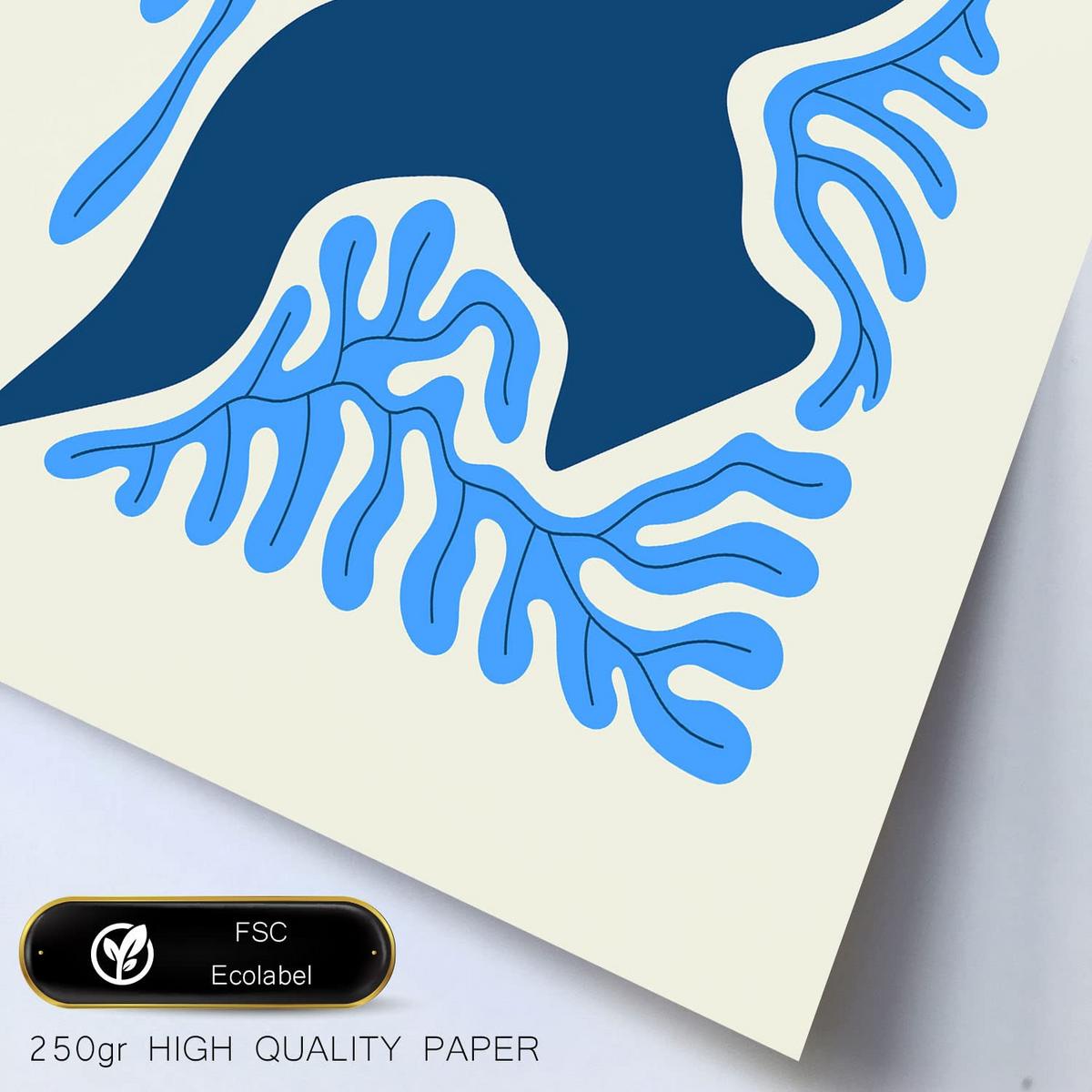 POSTER Set Mit 6 Minimalistischen In Leuchtenden Farben Blaue Blätter Drucke Von Landschaften Und Natur Für A3 & A4 Rahmen Aus Hellem Holz - Beige, Papier (29/3cm) - Nacnic