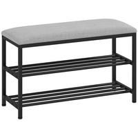 SCHUHBANK mit Sitzfläche, Sitzbank mit Stauraum, Schuhregal mit 2 offene Fächer - Dunkelgrau/Schwarz, Metall (31/50/81cm) - HOMCOM