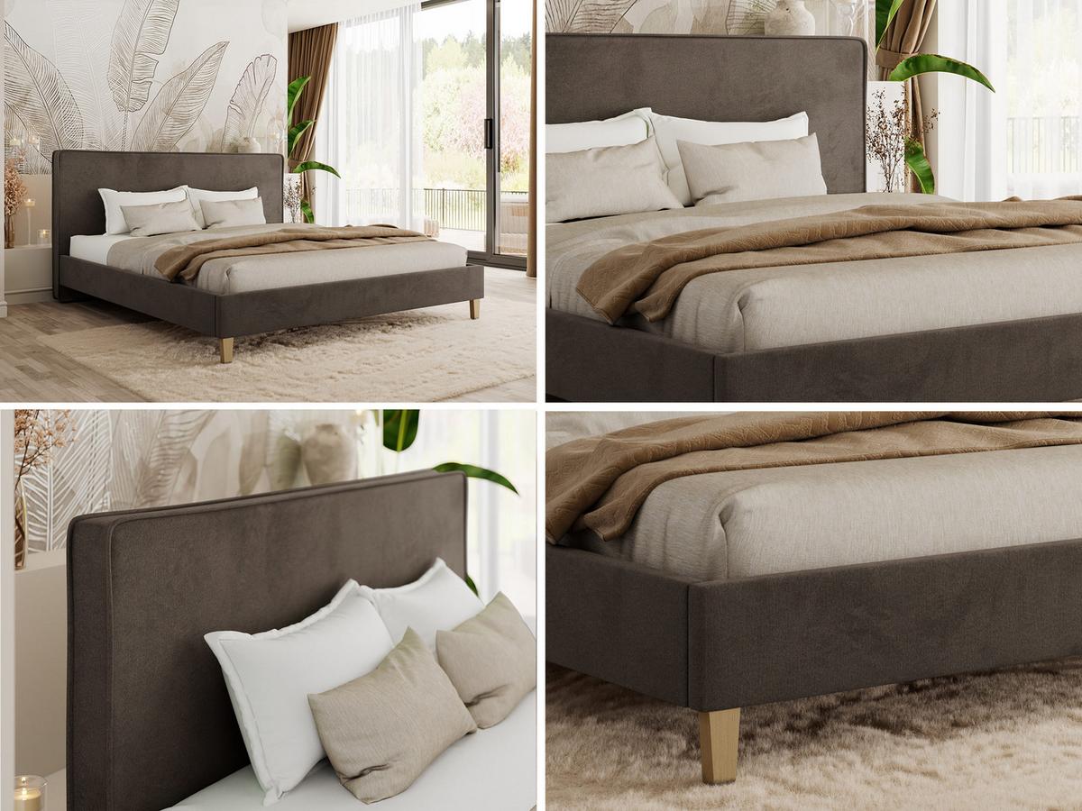 POLSTERBETT LUMARO CLASSIC 200/200 - Braun Velvet - Matratze Foam - Braun/Kernbuche, Holz/Textil (200/200cm) - MKS