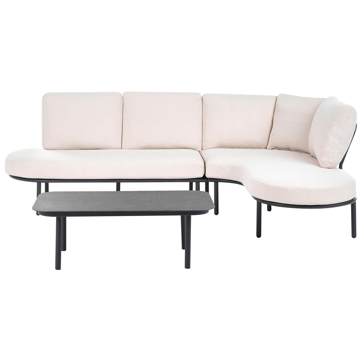 GARTENSOFA mit Tisch 4-Sitzer Metall Schwarz Pollina - Beige/Schwarz, Metall (238/77/162cm) - Beliani