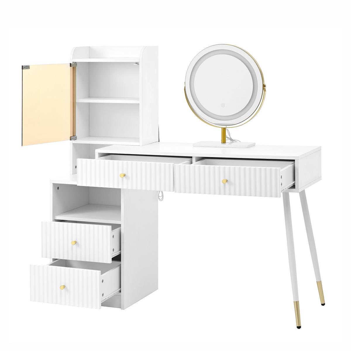 SCHMINKTISCH in Weiß mit 3-Farben LED-Spiegel - Weiß, Holzwerkstoff (135/125/40cm) - Urban Meuble