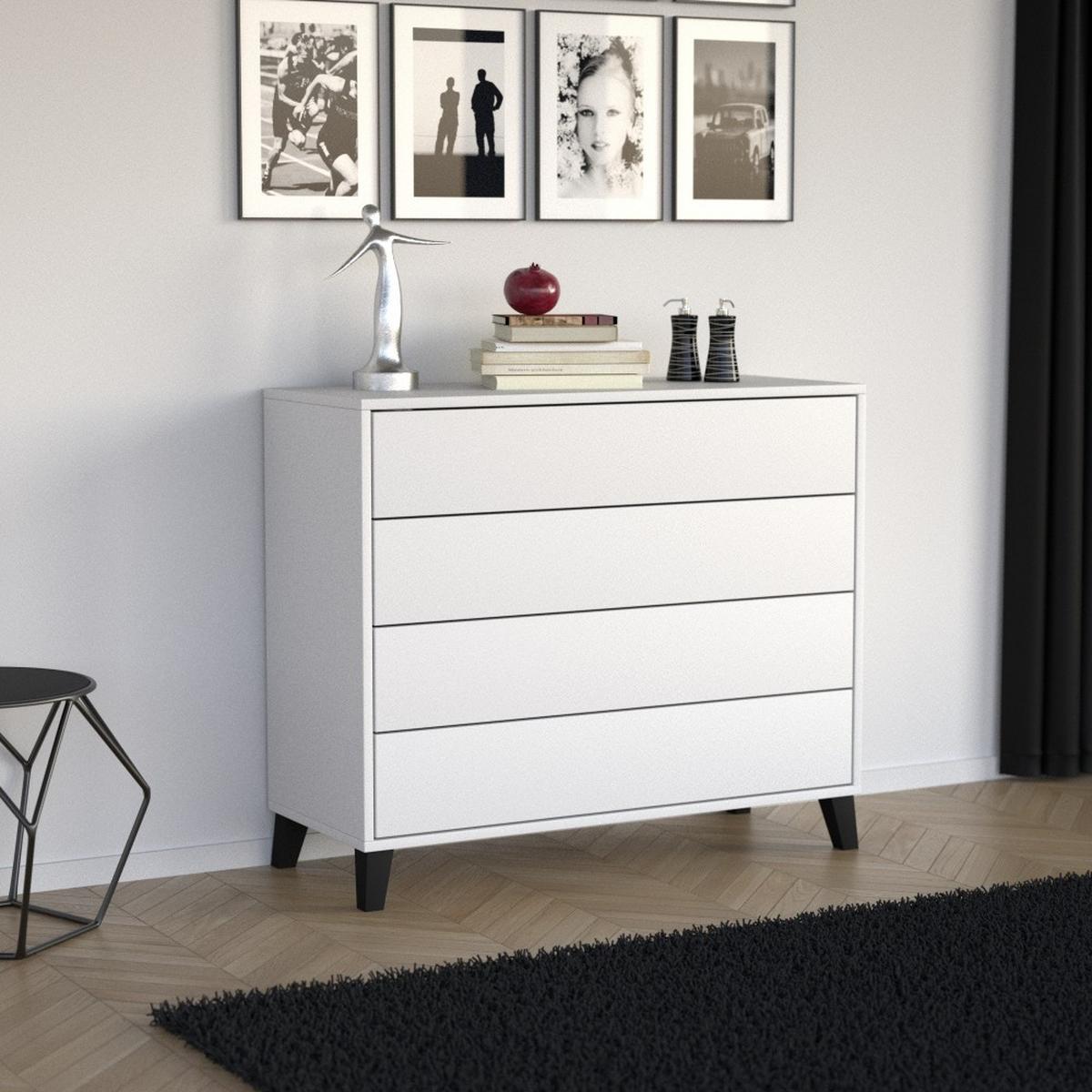 KOMMODE Home mit 4 Schubladen, 100 cm, ohne Griffe, Weiß - Schwarz/Weiß, Holzwerkstoff (80/85/40cm) - Beautysofa