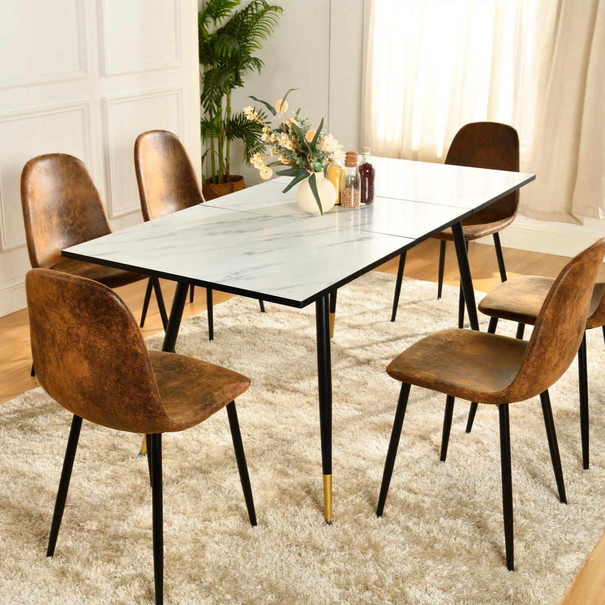ESSTISCH SET mit ausziehbarem Tisch und 4 bequemen Stühlen - Schwarz/Braun, Holzwerkstoff/Metall (80/75/160cm) - Urban Meuble