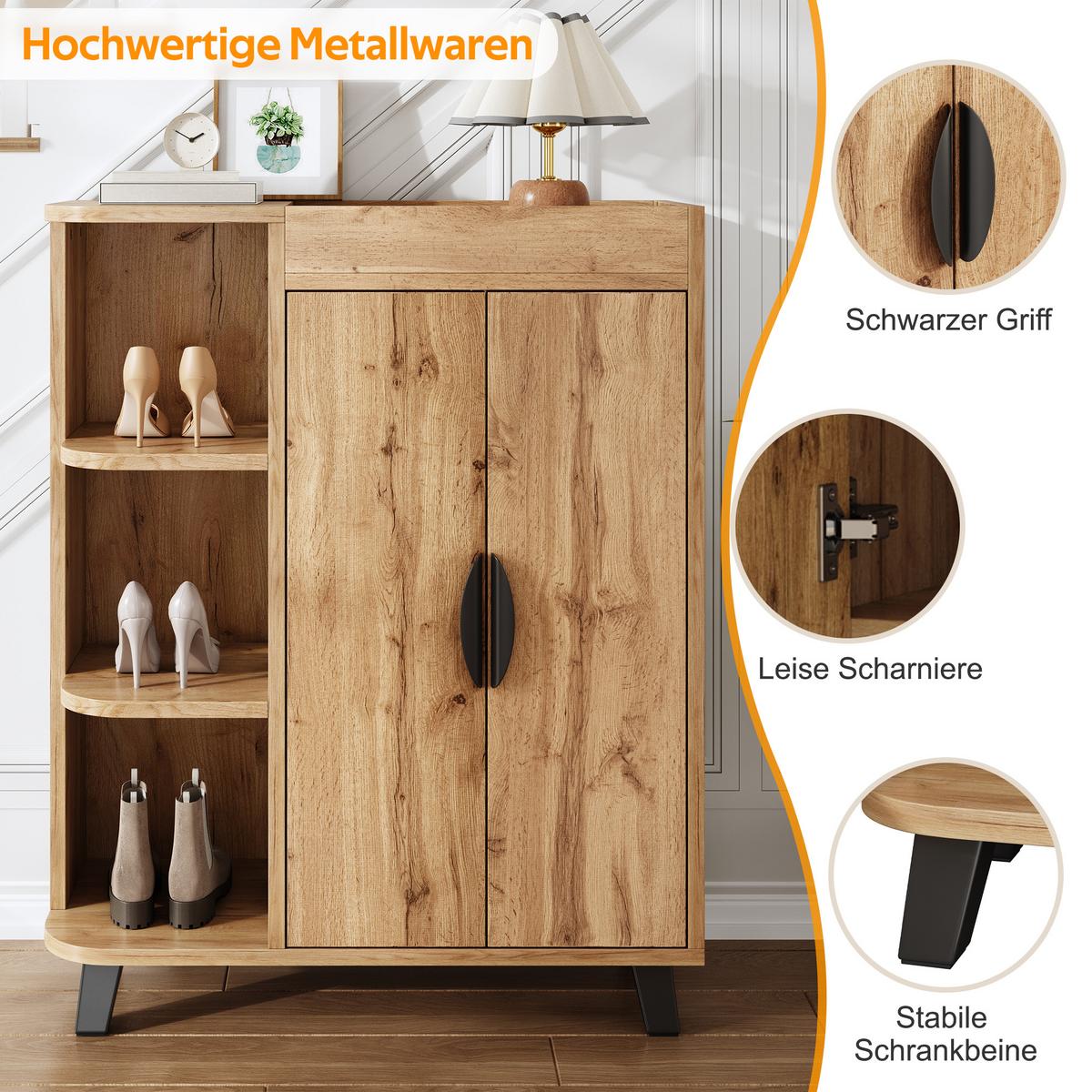 SCHUHSCHRANK in naturholz-optik, mit offenen fächern und oberer ablage - Naturfarben, Holzwerkstoff (80/99/32cm) - Urban Meuble