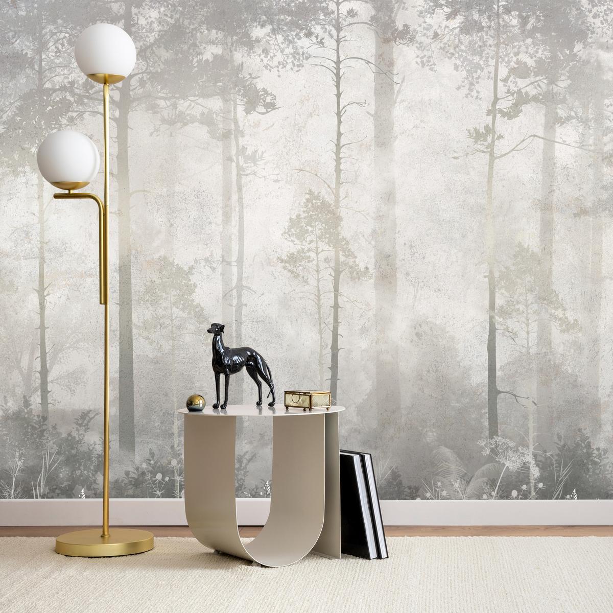 FOTOTAPETE für Wohnzimmer Nebliger Wald Vintage Bäume 400x280 - Beige/Grau, Papier (400/280cm) - Muralo