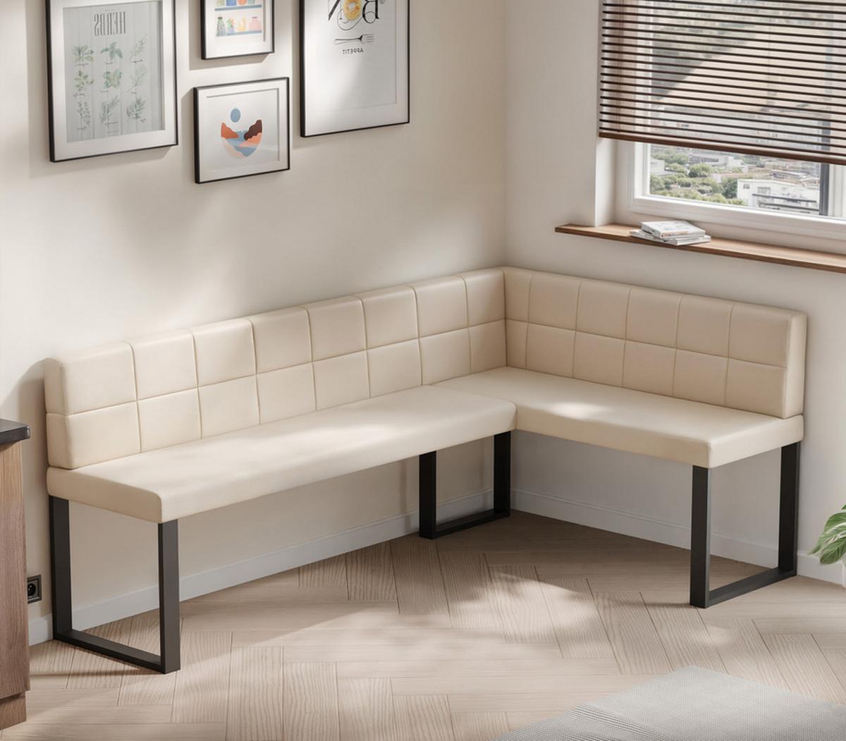 ECKBANK rechts SANA U Kunstleder gesteppt, 128/168 cm Beige - Beige, Kunststoff/Textil (128/168cm) - Idohome