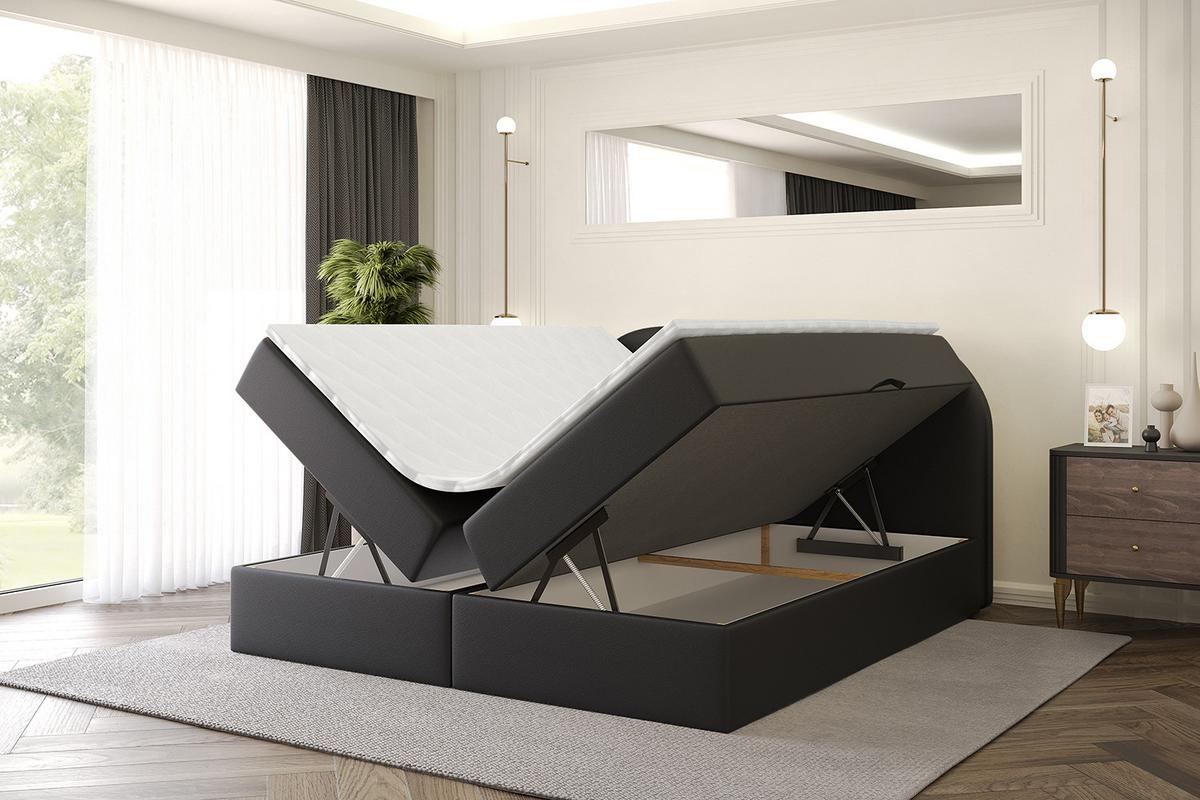 BOXBETT mit Matratze H4 und Lattenrost - NOX - 180x200 - Schwarz Kunstleder - Schwarz, Holzwerkstoff/Kunststoff (180/200cm) - ALTDECOR