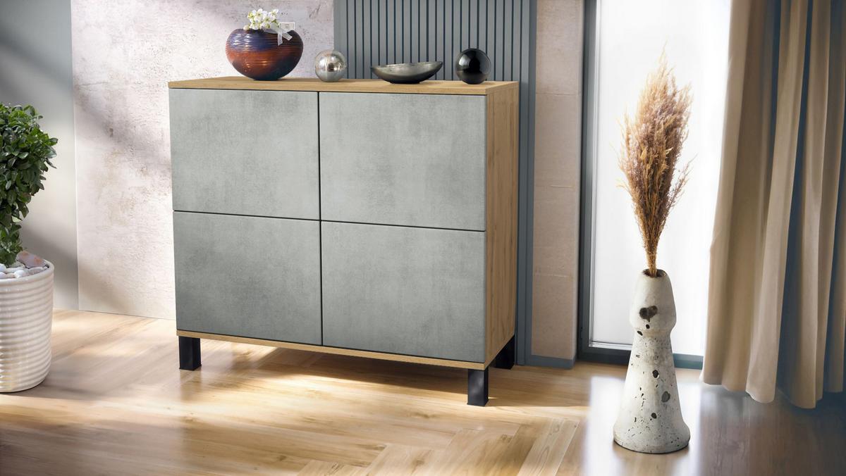 KOMMODE Rova Beton Oxid Optik - Hellgrau, Holzwerkstoff (92.5/84.5/35cm) - Vladon