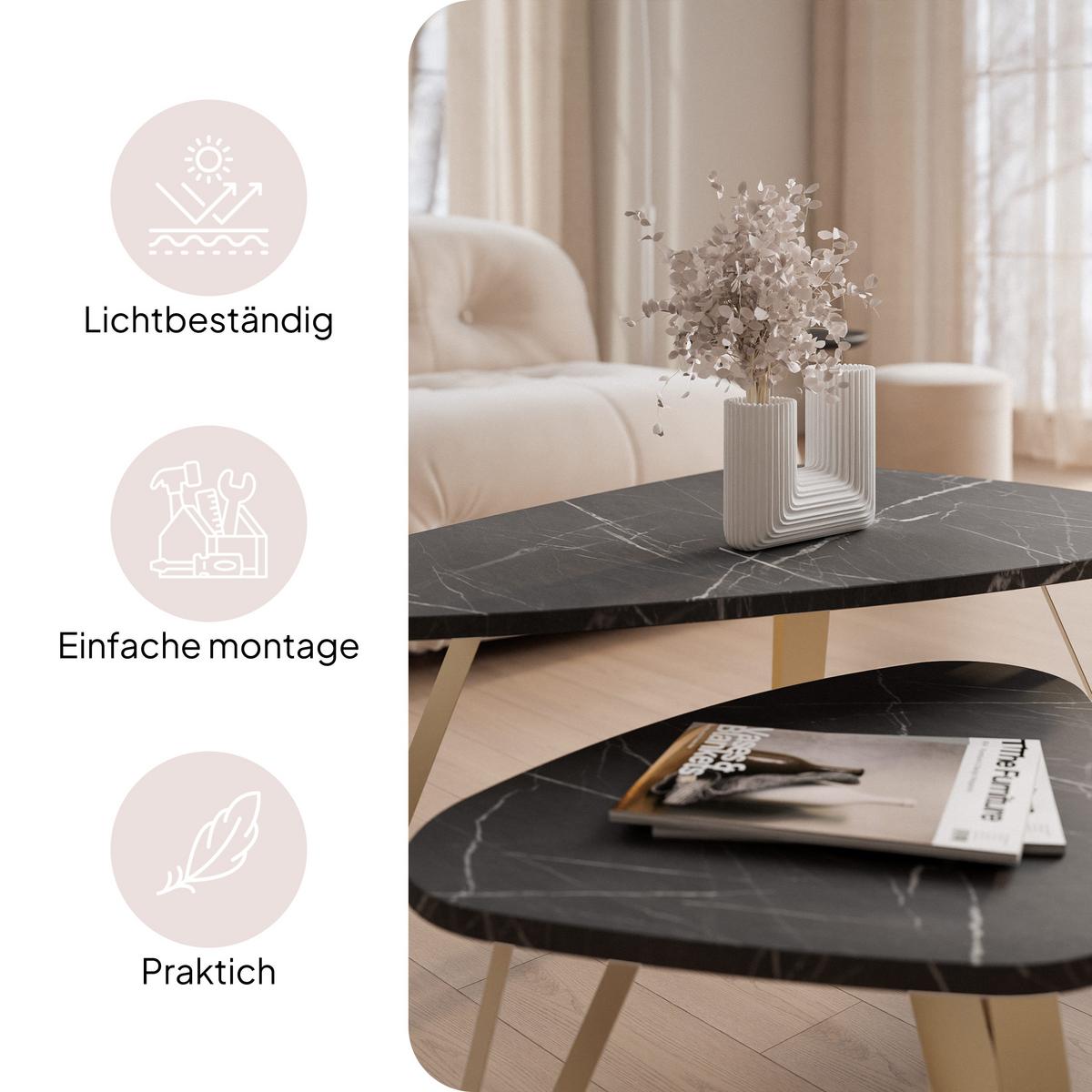 SATZTISCH NOA Stahlgestell, Freiform, Gold / Grigia Pietra - Goldfarben/Grau, Holzwerkstoff/Metall (94/60/42cm) - Idohome