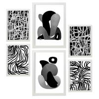 POSTER Set Mit 6 Kaput Handwerk In Liebhaber Abstrakt Ästhetische Dekorative Gemälde Für Ihr Wohnzimmer, Schlafzimmer, Zuhause A3 & A4 Weißer Rahmen - Weiß, Papier (29/3cm) - Nacnic