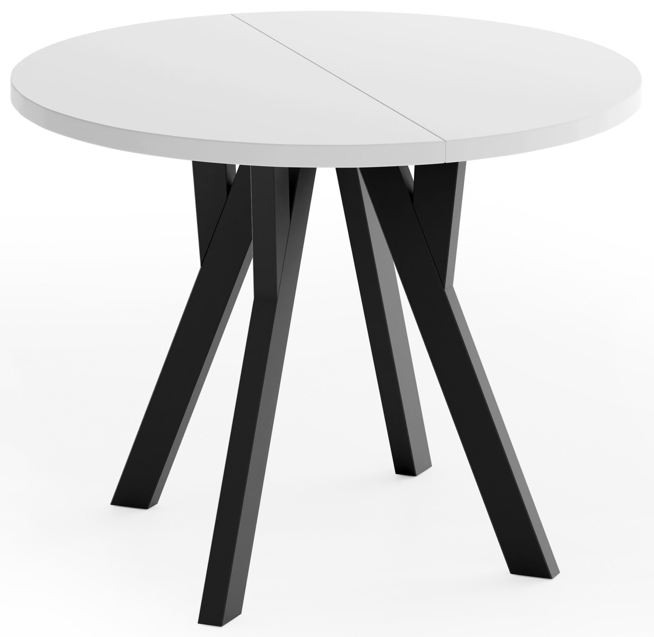 ESSTISCH Vero rund ausziehbar verlängerbar, Weiss 90-190/90/77 cm - Schwarz/Weiß, Holz/Holzwerkstoff (90/190/76.5cm) - WFL GROUP