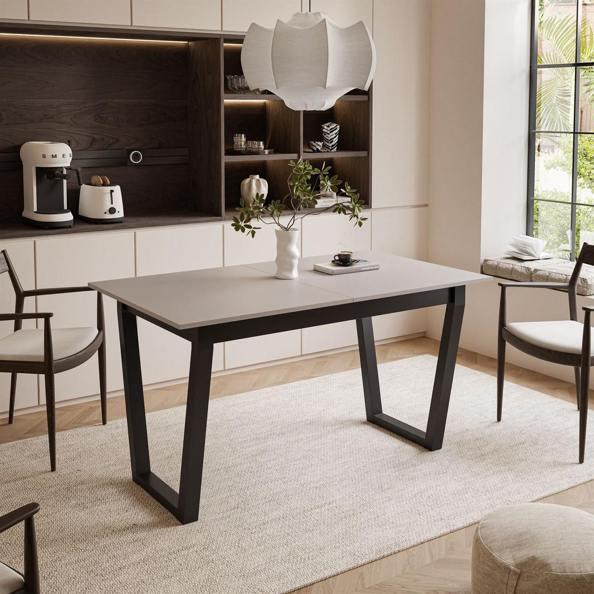 ESSTISCH ARTON II ausziehbarer Tisch 140-195 cm für 6-8 Personen - Beige/Schwarz, Holzwerkstoff/Metall (140/80/77cm) - Lookway