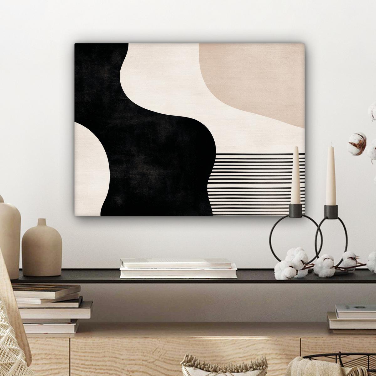 LEINWANDBILD Abstrakt - Japandi - Beige - Modern Wandbild 40x30 cm - Schwarz, Textil (40/30cm) - MuchoWow