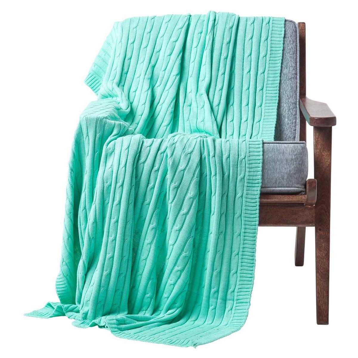 STRICKDECKE 150/200 cm, Baumwolle mit Zopfmuster - Pastellgrün, Textil (150/200cm) - Homescapes