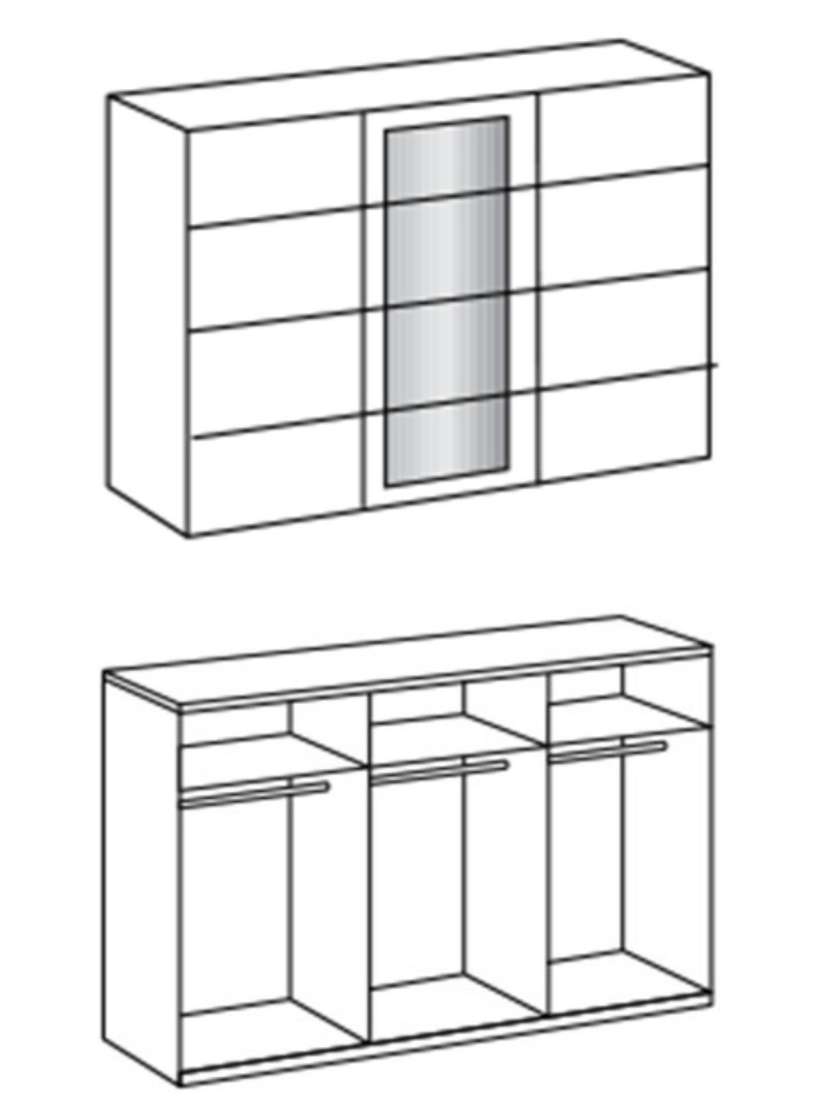 SCHWEBETÜRENSCHRANK 3-türig B270/H208/T65 cm, Kleiderschrank in Weiß mit Absetzungen in grauer Stahl-Optik / 22001 - Alufarben/Schwarz, Holzwerkstoff/Metall (270/208/65cm) - luma-home