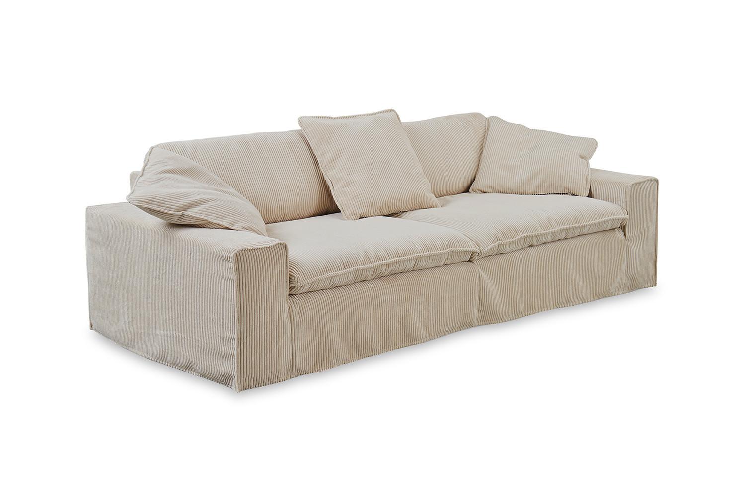 SOFA NETTA Cremeweiß Cord - Creme/Braun, Birkenholz/Textil (226/90/116cm) - KAWOLA