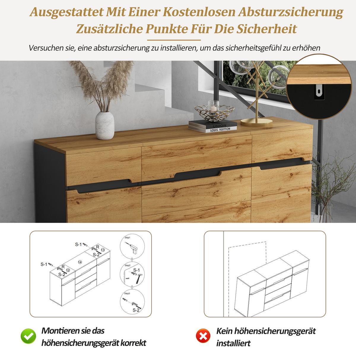 SIDEBOARD 160x80 cm in Holzoptik & Schwarz - Sonoma Eiche, Holzwerkstoff (160/80/40cm) - Urban Meuble