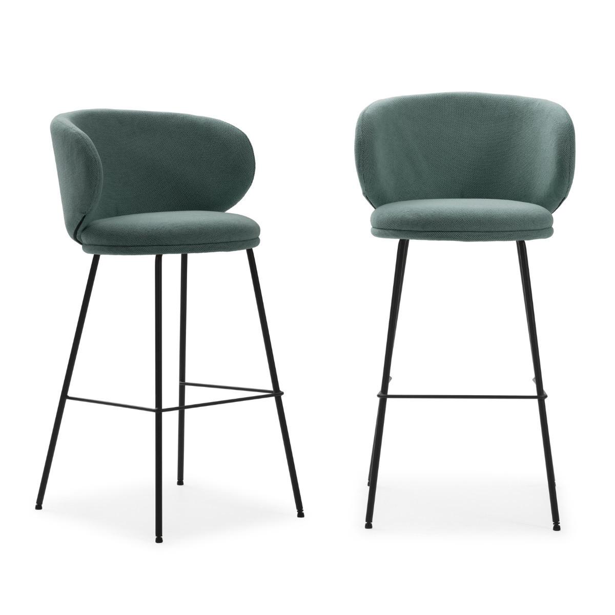 BARHOCKER (Set aus 2) aus Stoff mit schwarzen Metallbeinen - rush 56/53/65 cm - Grün, Textil (53/65/56cm) - Calicosy
