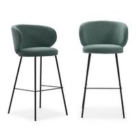 BARHOCKER (Set aus 2) aus Stoff mit schwarzen Metallbeinen - rush 56/53/65 cm - Grün, Textil (53/65/56cm) - Calicosy