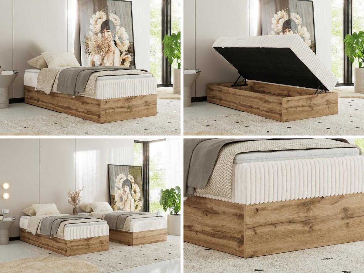 BOXBETT WOOD ZERO 90/200 - Beige Cord - H4 - Topper Visco - Beige, Textil (90/200cm) - MKS