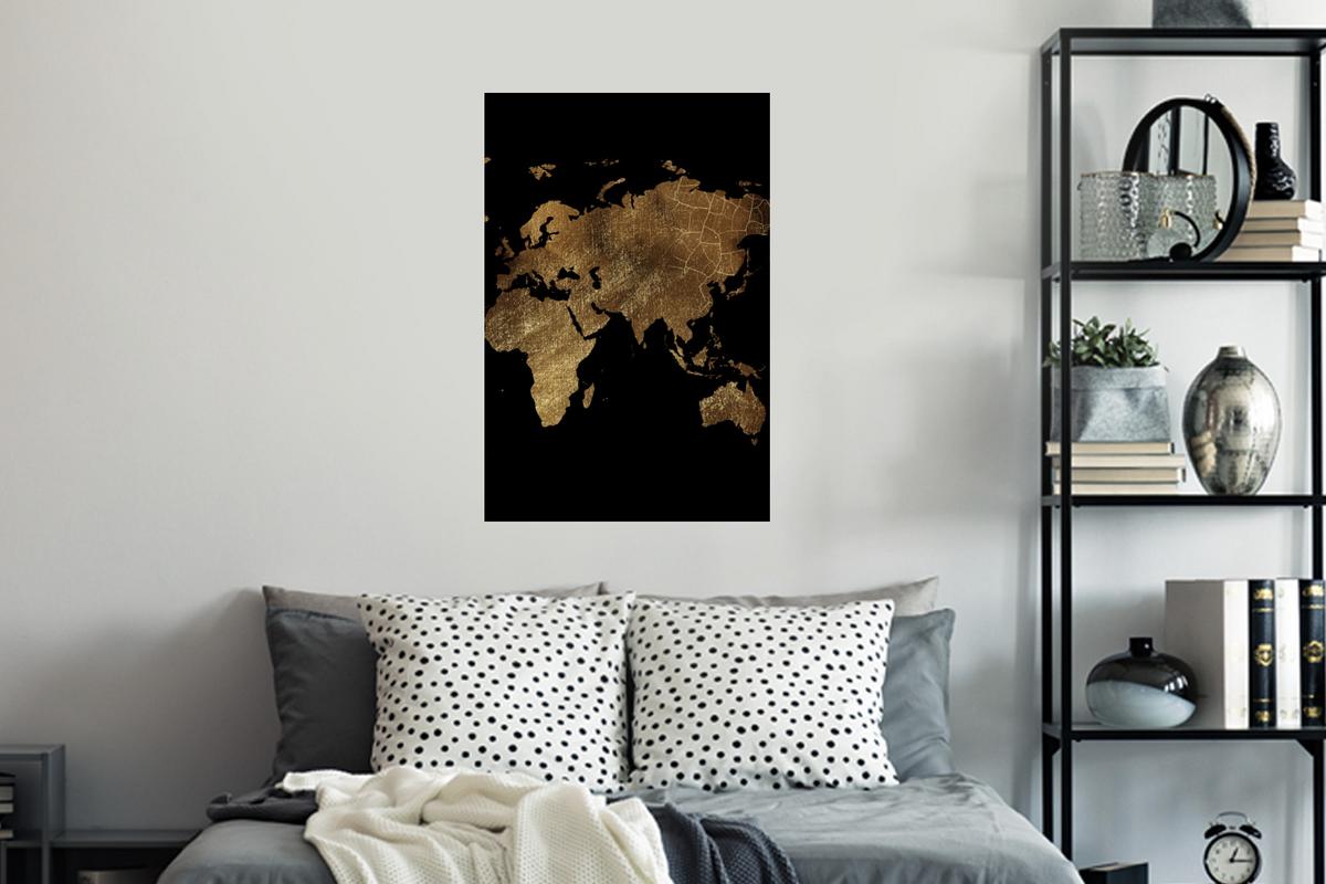 WANDTATTOO Weltkarte - Gold - Luxus - Erde - Schwarz Wandbild 40x60 cm - Goldfarben, Kunststoff (40/60/0.1cm) - MuchoWow
