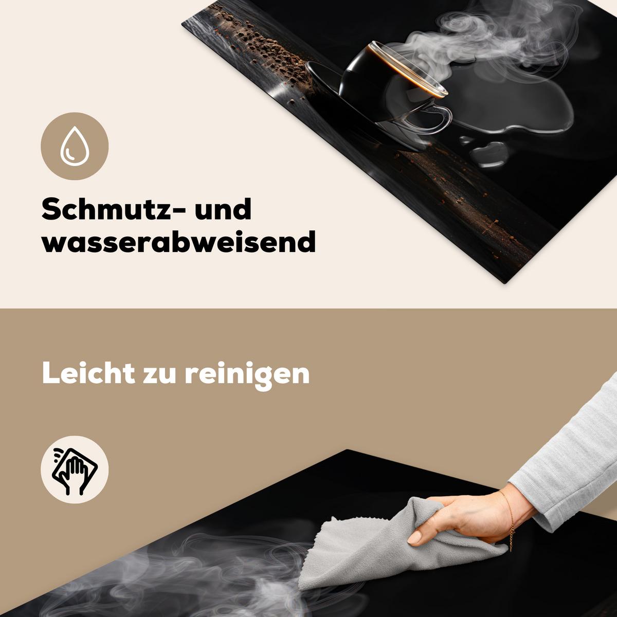 HERDABDECKPLATTE Kaffee - Schwarz - Bohnen - Heiß - Tasse Induktionsmatte 77x51 cm - Schwarz, Kunststoff (77/51/0.2cm) - MuchoWow