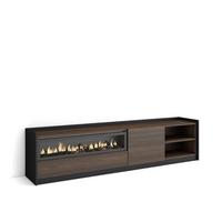 LOWBOARD, Dunkler Eiche und Schwarz, Elektrokamin, 207/37/50cm - Hellbraun, Holzwerkstoff (207/50/37cm) - Skraut Home