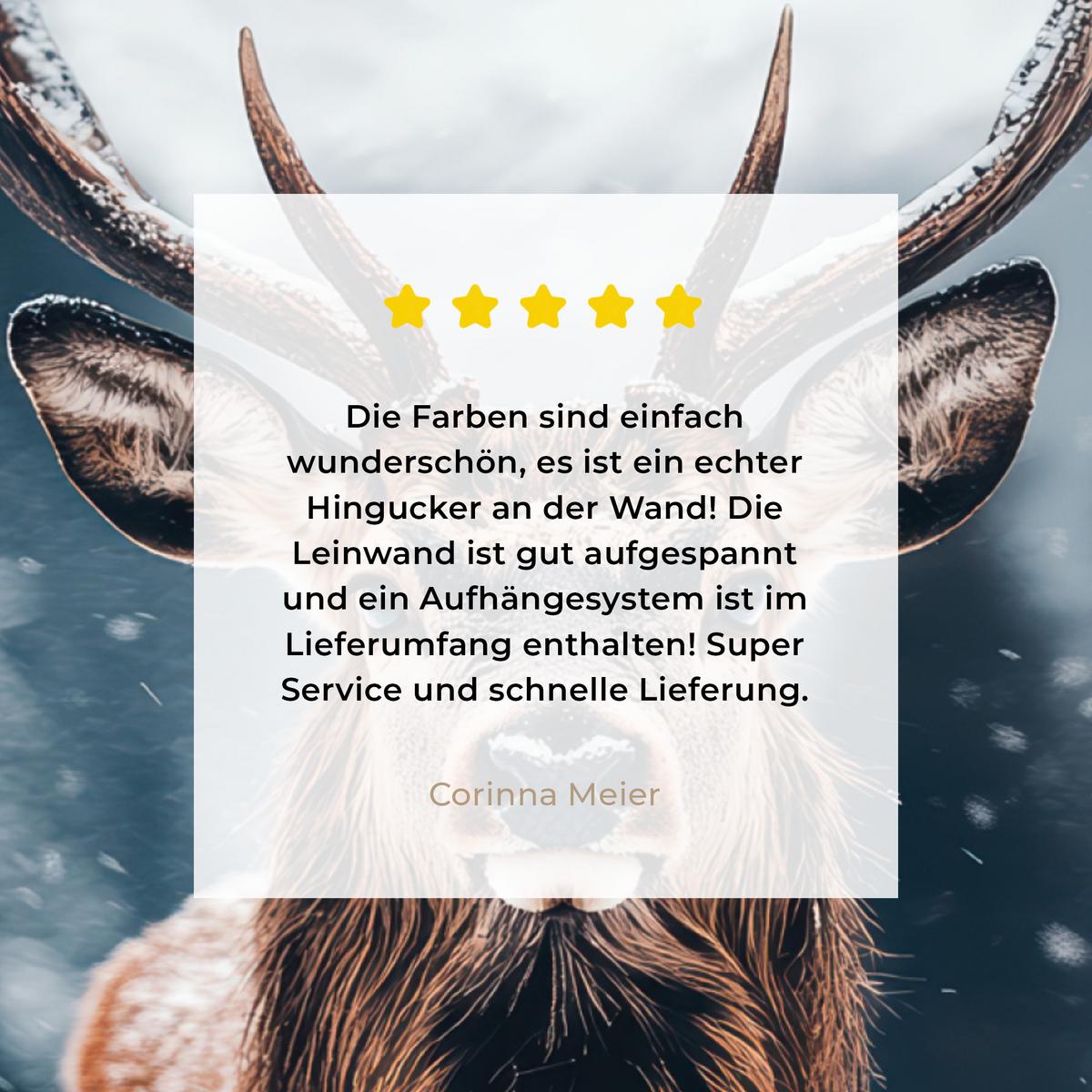 LEINWANDBILD Hirsche - Tiere - Landschaft - Winter - Schnee Deko Groß 90x90 cm - Kastanienfarben, Textil (90/90cm) - MuchoWow
