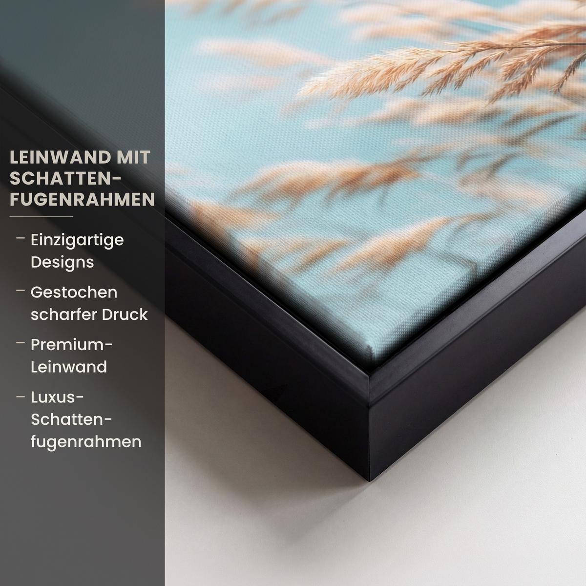 LEINWAND Bilder mit Rahmen - Ziergras - Wind - Hellbraun - 20x20 - Hellblau, Textil (20/20cm) - MuchoWow