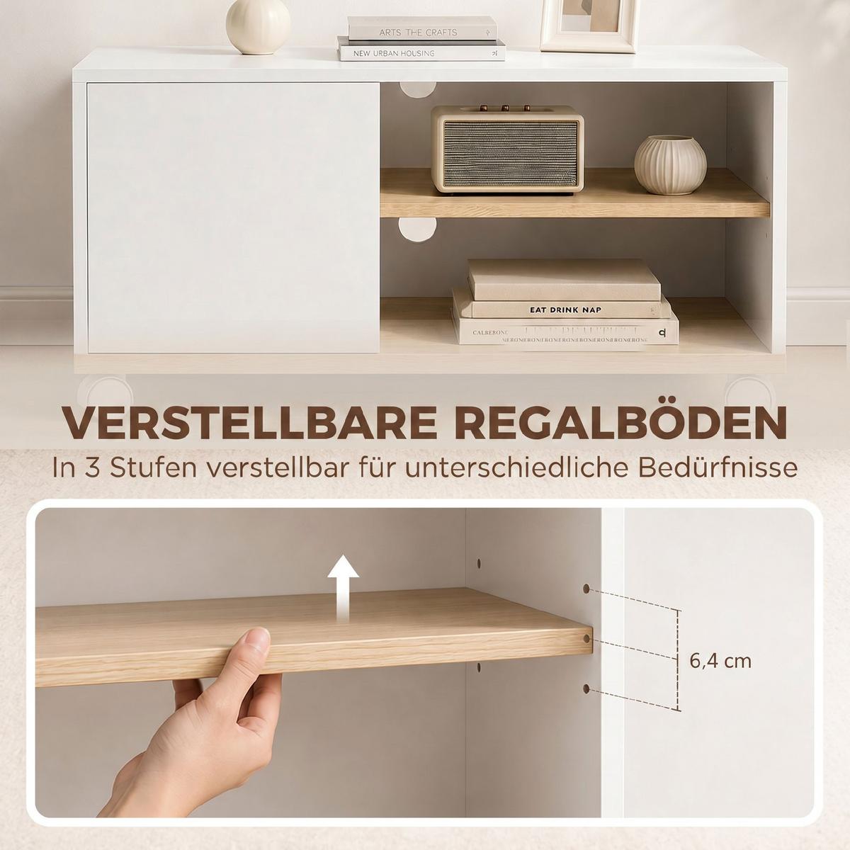 TV-BOARD Spanplatte Weiß Eiche - Weiß, Holzwerkstoff/Kunststoff (45/39/80cm) - HOMCOM