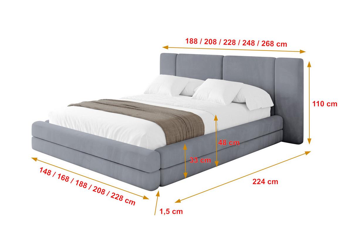 POLSTERBETT mit Bettkasten und Lattenrost, Bett mit Matratze H3/H4 - TEVO 140x200 Grau - Grau, Holzwerkstoff/Textil (140/200cm) - ALTDECOR