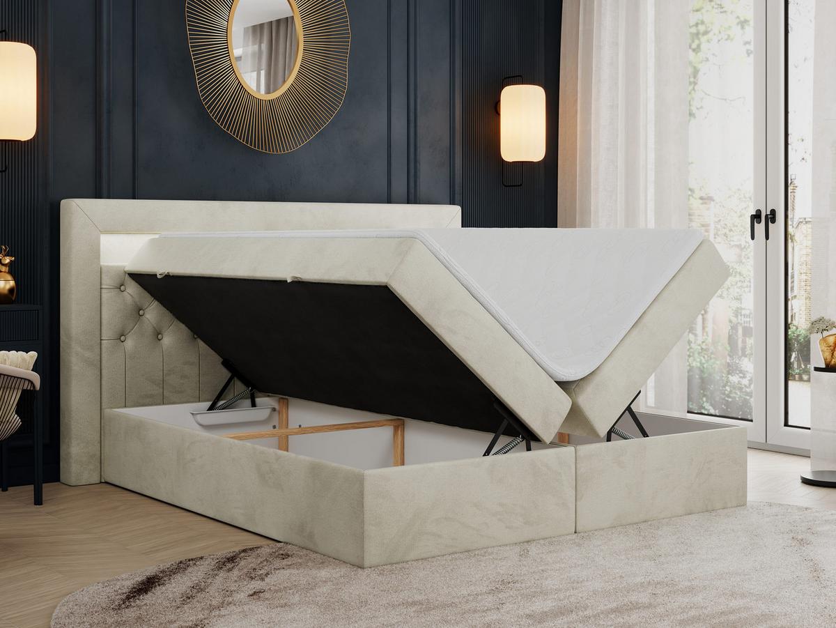 BOXBETT GOLD-6 LED 120/200 Beige Velvet - H3 - Beige, Holz/Textil (120/200cm) - MKS