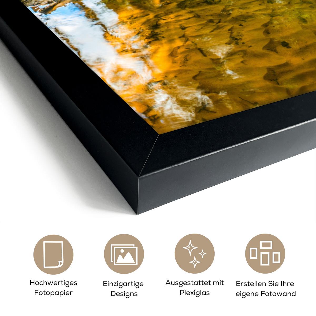 POSTER MIT RAHMENGERAHMTES BILD Wald - Landschaft - Wasser - Bäume - Sonne - Grün - Natur Bilder mit Rahmen 40x60 cm - Grün, Papier (40/60cm) - MuchoWow
