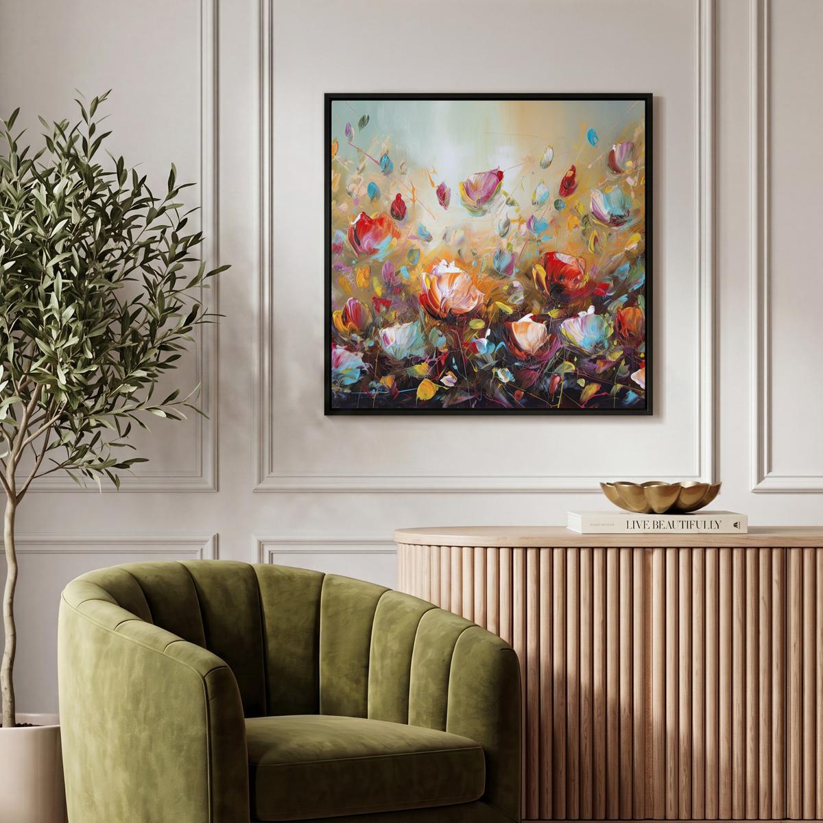 LEINWAND Bilder mit Rahmen - Blumen - Kunst - Natur - Ölgemälde - 50x50 - Multicolor, Textil (50/50cm) - MuchoWow
