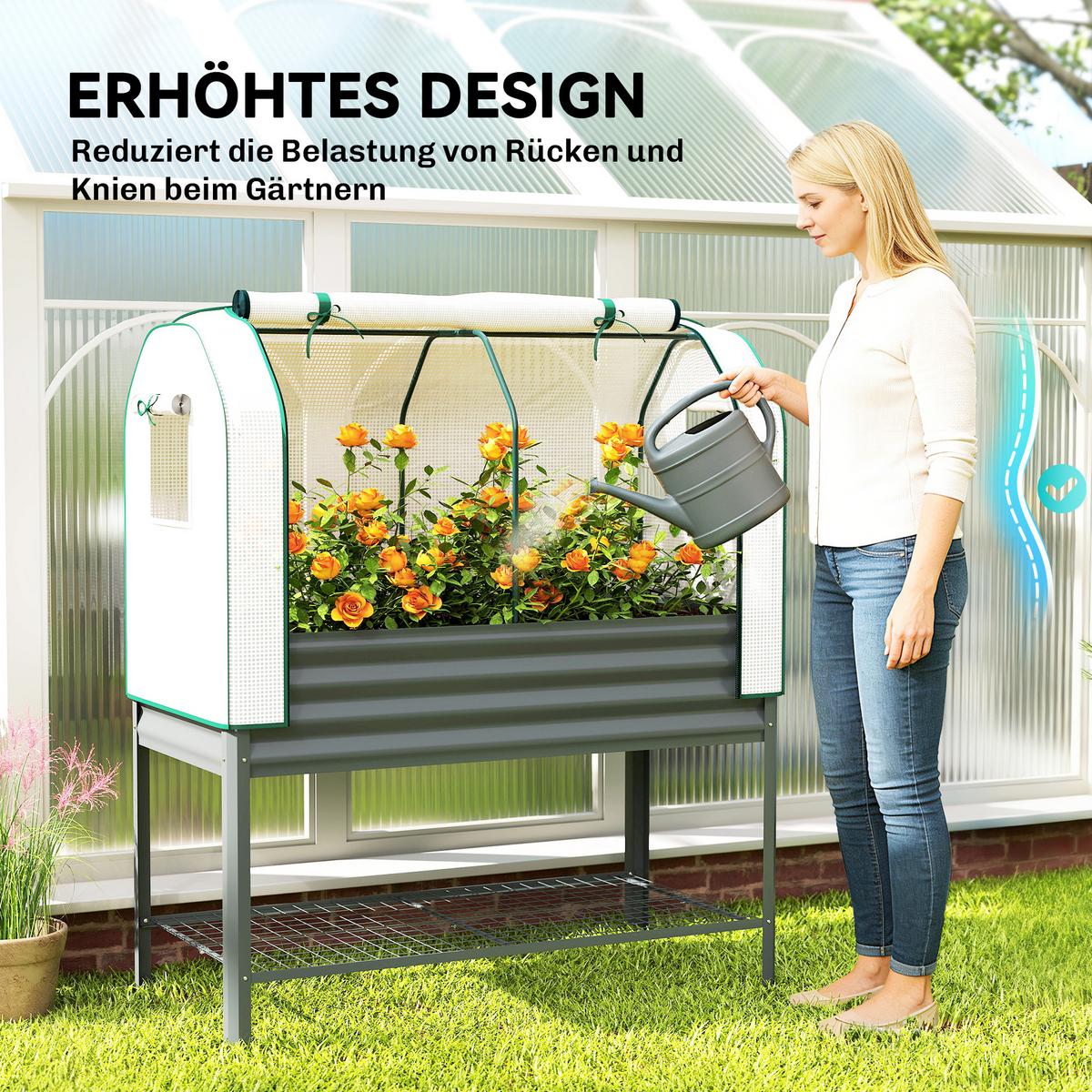 HOCHBEET mit Gewächshausabdeckung Dunkelgrau - Dunkelgrau, Metall (55/140/120cm) - Outsunny
