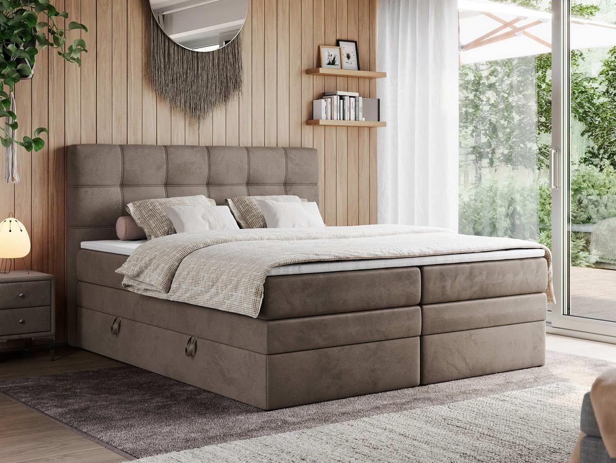BOXSPRINGBETT ERNI KING 140/200 Braun Velvet - H3 - Braun, Holz/Textil (140/200cm) - MKS