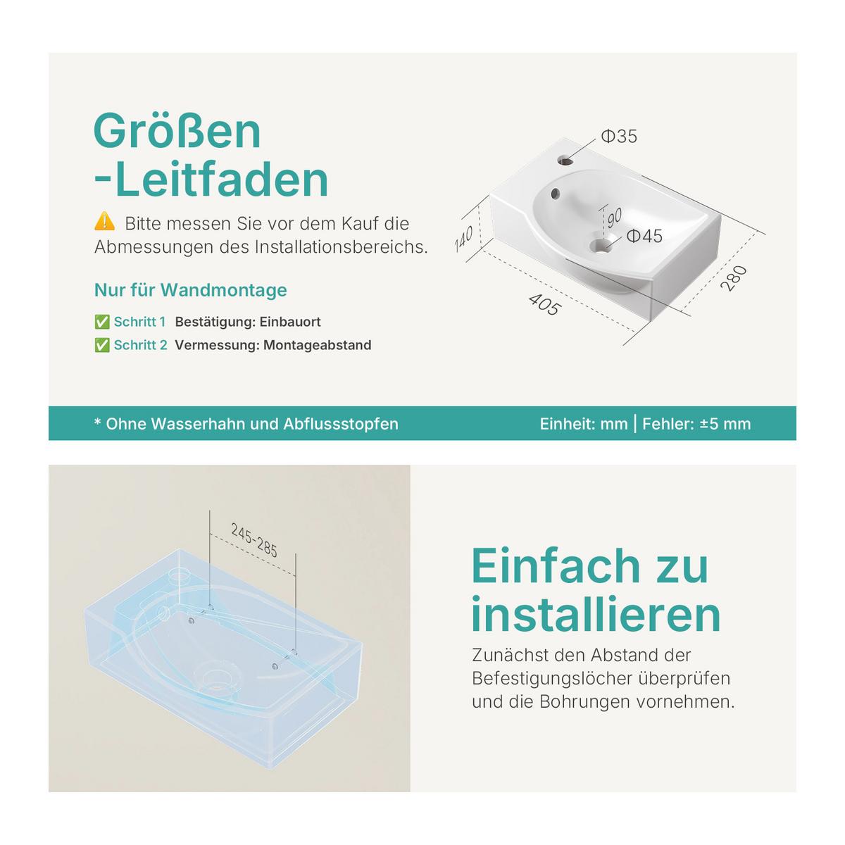 WASCHBECKEN Keramik Bauchform Hahnloch rechts Weiß 40,5 / 28 / 14 cm - Weiß, Keramik (40.5/14/28cm) - EMKE