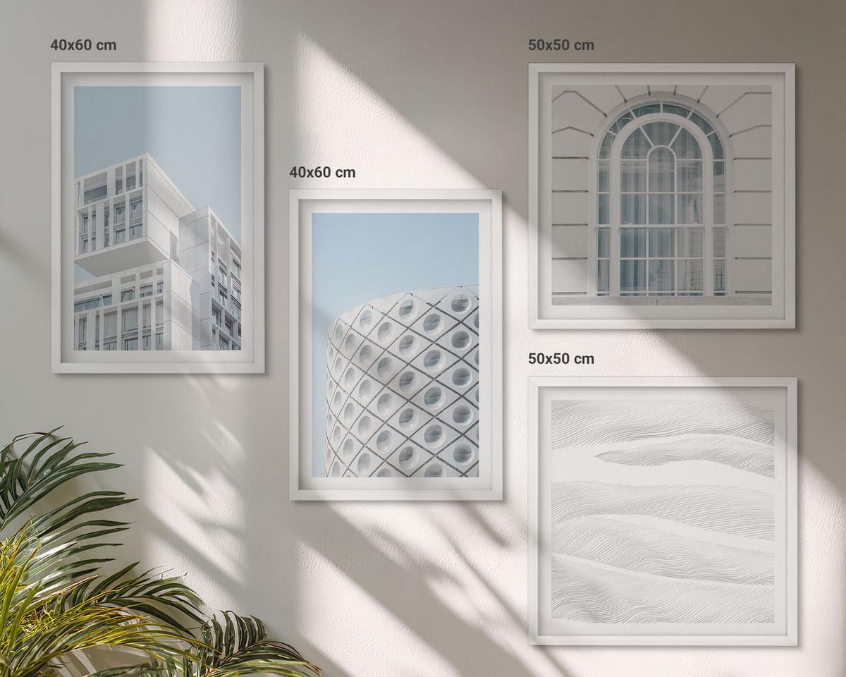 BILDER SET 4er Set - 50x50 cm & 40x60 cm Weißer Rahmen - Moderne Architekturgeometrie - Weiß, Kunststoff (50/50cm) - TULUP