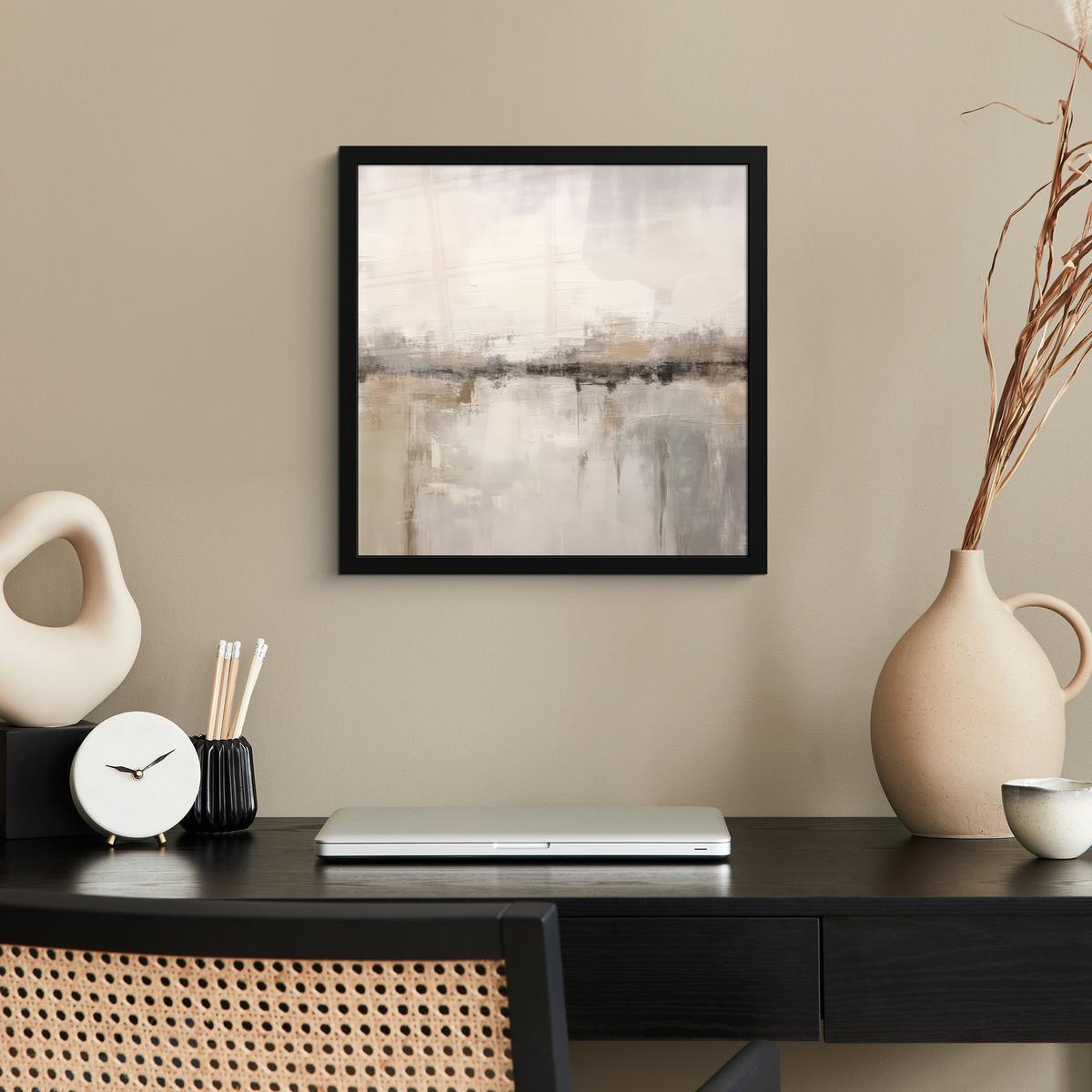 POSTER MIT RAHMENGERAHMTES BILD Moderne Kunst - Abstrakt - Beige 40x40 cm - Beige, Papier (40/40cm) - MuchoWow