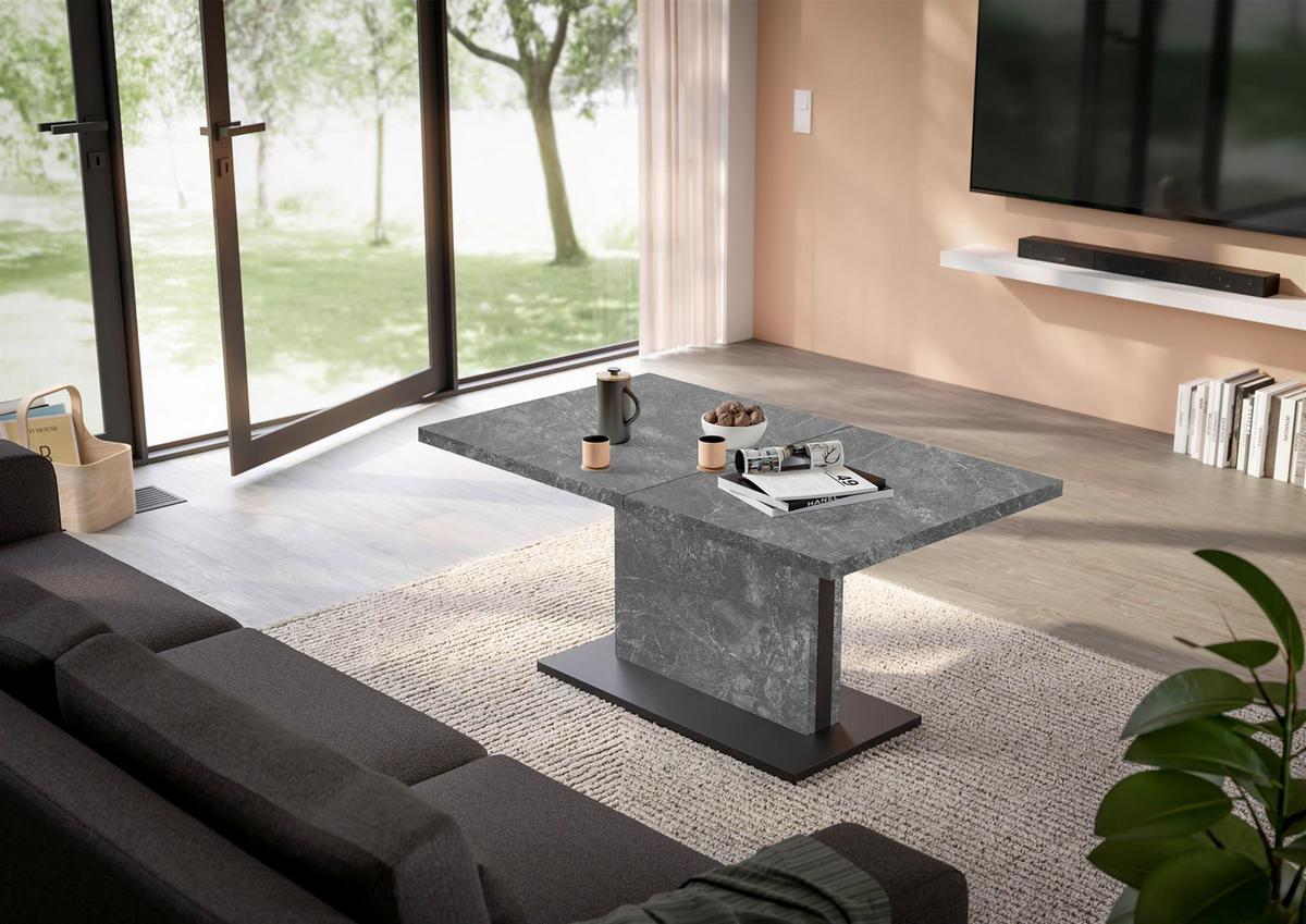 COUCHTISCH Höhenverstellbar Else 3 120x56x70 Holz Keramikoptik Grau - Schwarz/Grau, Holzwerkstoff (120/70/56cm) - 58aufmkessel