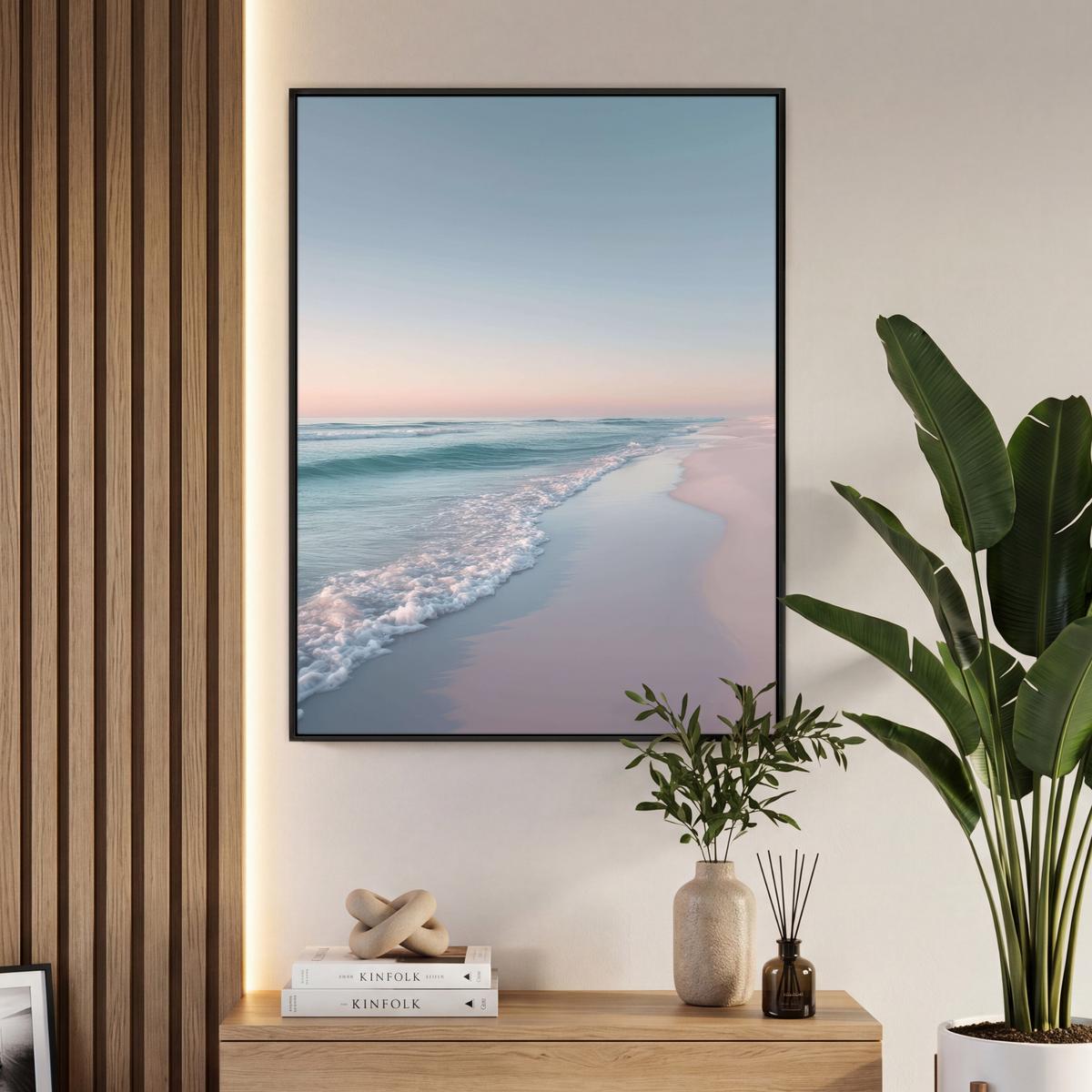 LEINWAND Bilder mit Rahmen - Küstenlinie - Pastell - Wasser - 70x100 - Pastellblau, Textil (70/100cm) - MuchoWow