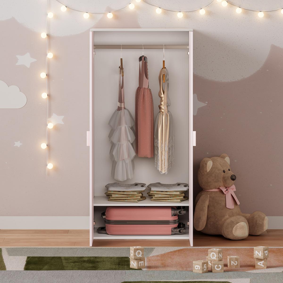 KINDERKLEIDERSCHRANK Sandnes II. - Weiß/Rosa, Holzwerkstoff (40/123/60cm) - [en.casa]