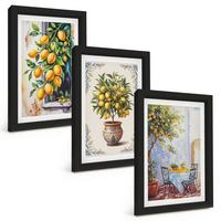 BILDER SET 3er Set - 20x30 cm Schwarzer Rahmen - Zitronenbäume Früchte Sonne - Schwarz, Kunststoff (20/30cm) - TULUP