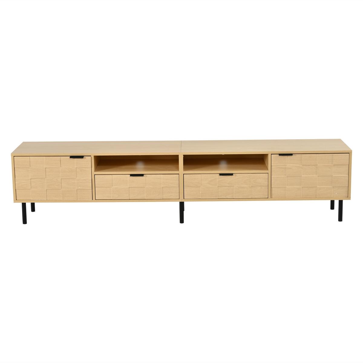 LOWBOARD Naturholzoptik 200cm für 80 Zoll TV, 3D-Dekor, 2 Türen & 2 Schubladen - Naturfarben, Holzwerkstoff (200/44.5/35cm) - Urban Meuble